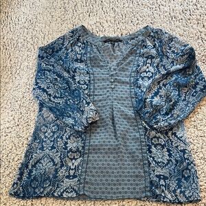 Zac & Rachel Blue Graphic 3/4 Sleeve Blouse
